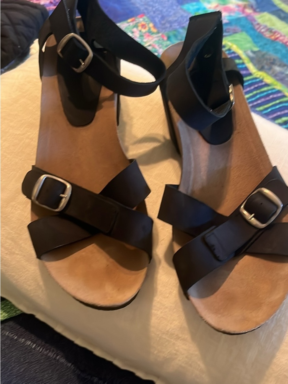Women’s Black Ankle-Strap Sandals with Buckle Detail